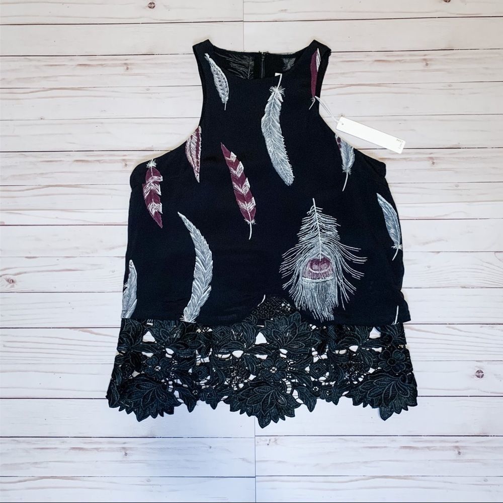 Revolve Line & Dot Navy Blue, Feather Print Tank